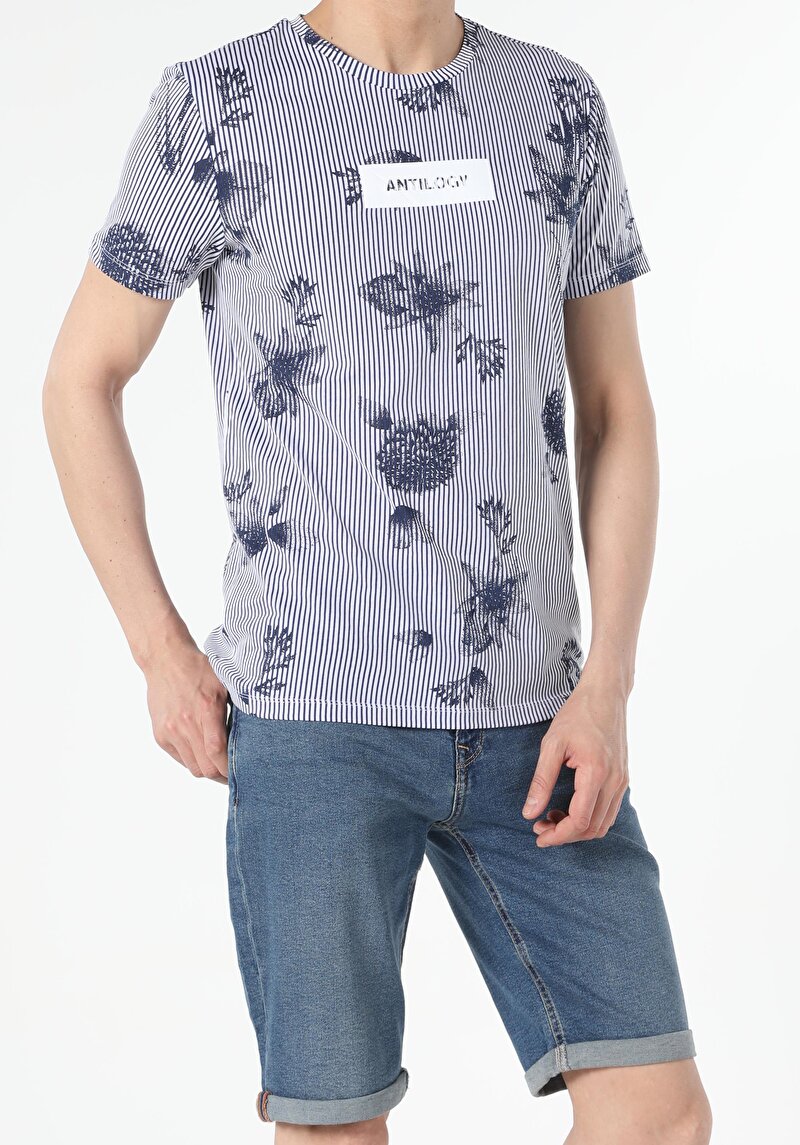 Imagine a Tricou Cu Maneca Scurta De Barbati Albastru Regular Fit  Cl1053923