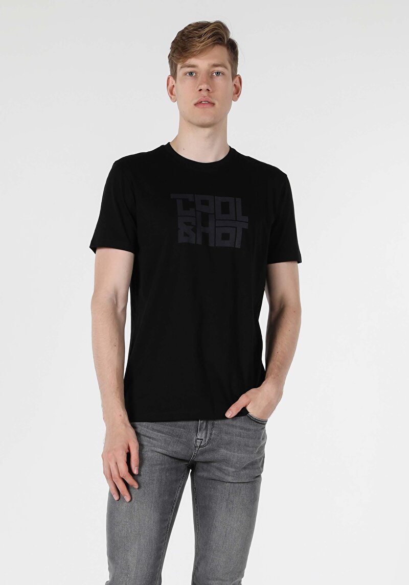 Afișați detalii pentru Tricou Cu Maneca Scurta De Barbati Negru Regular Fit  Cl1058552