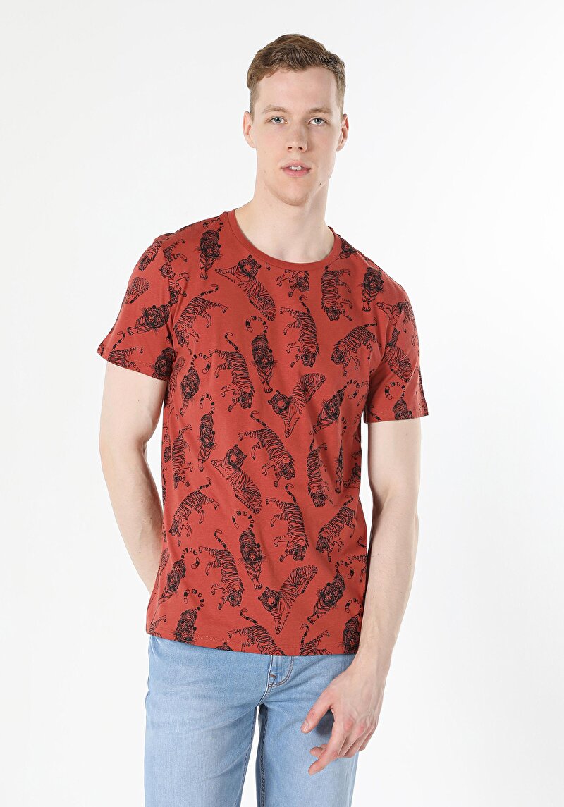 Imagine a Tricou Cu Maneca Scurta De Barbati Maro Regular Fit  Cl1058836