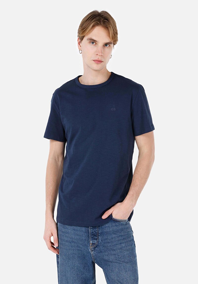 Imagine a Confort Fit Round Neck Drept Bărbați Bleumarin Tricou Cu Mânecă Scurtă