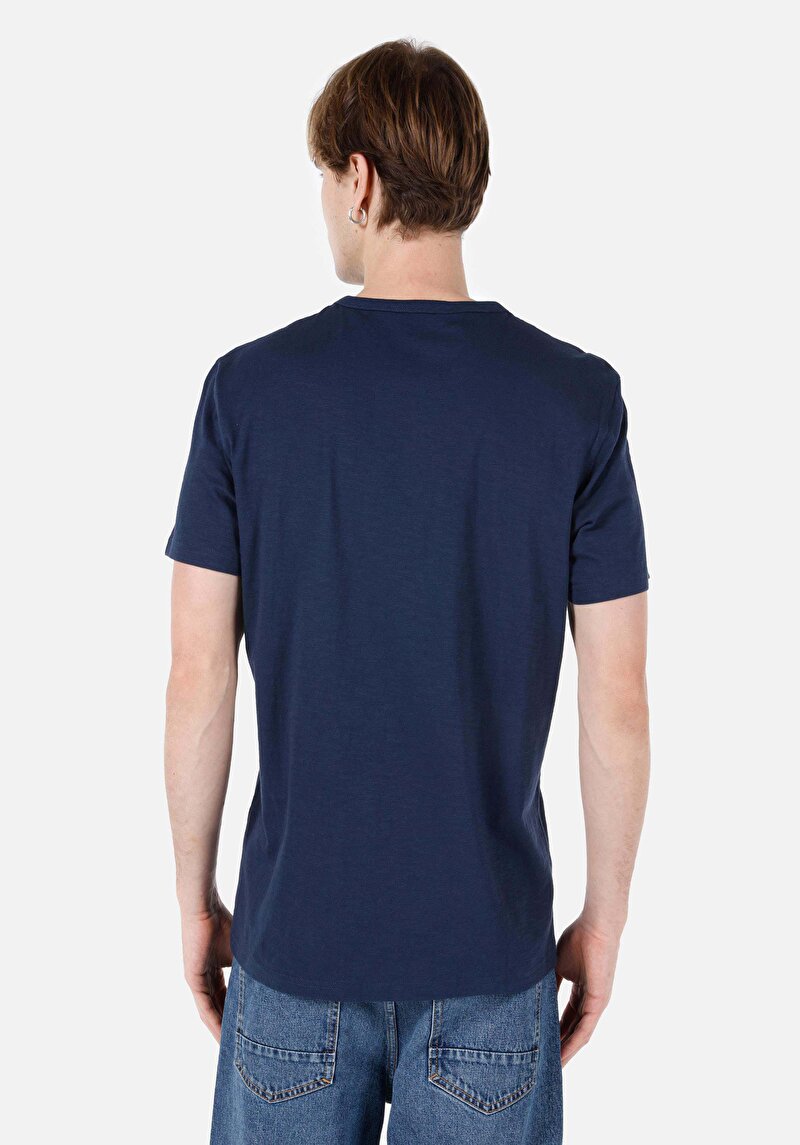Afișați detalii pentru Confort Fit Round Neck Drept Bărbați Bleumarin Tricou Cu Mânecă Scurtă