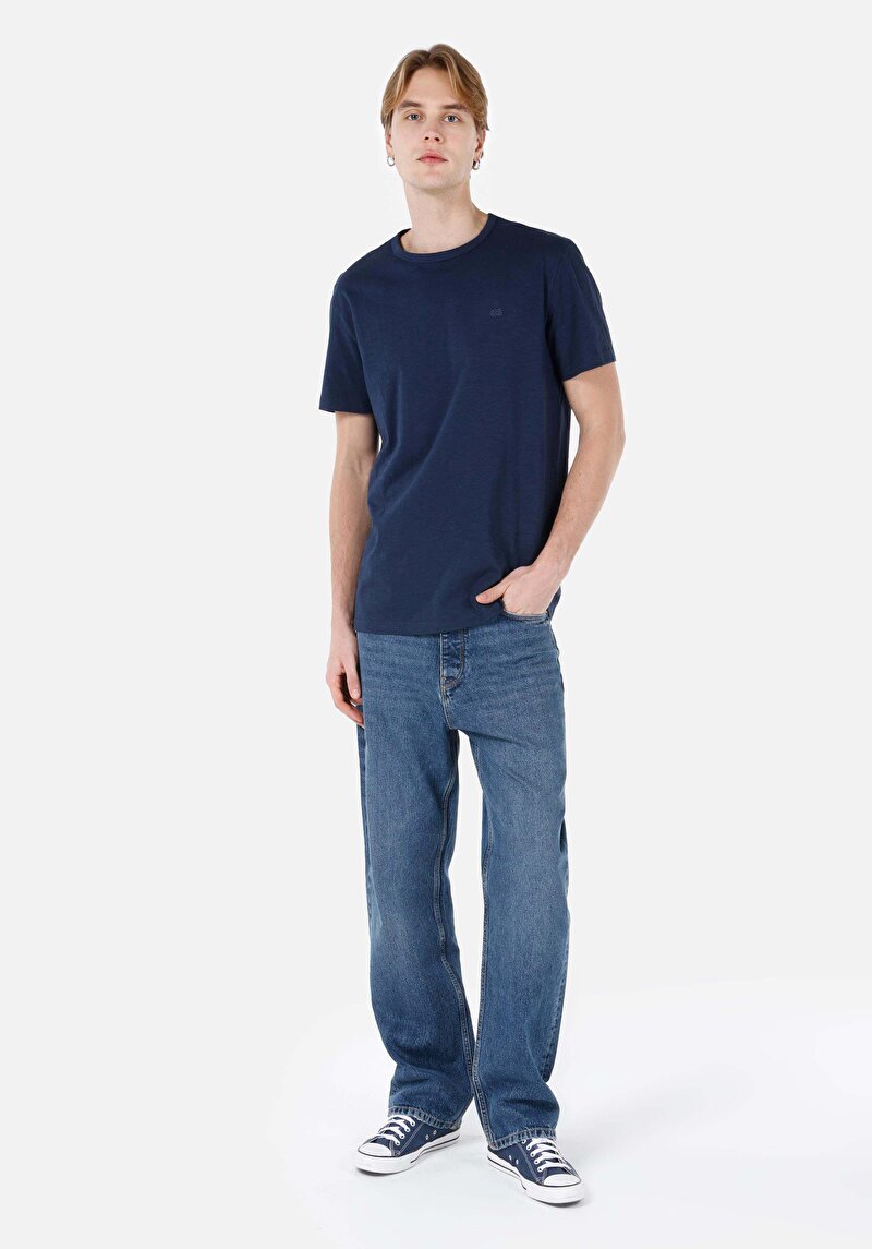 Imagine a Confort Fit Round Neck Drept Bărbați Bleumarin Tricou Cu Mânecă Scurtă