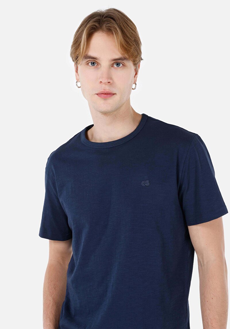Imagine a Confort Fit Round Neck Drept Bărbați Bleumarin Tricou Cu Mânecă Scurtă