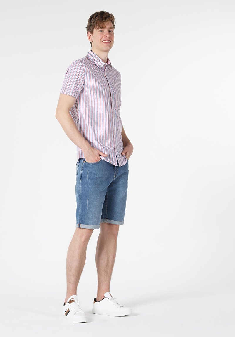 Imagine a Camasa Cu Maneca Scurta De Barbati Multicolor Slim Fit  Cl1058967