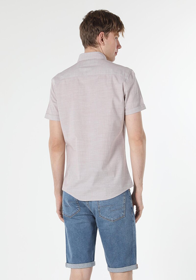 Afișați detalii pentru Cămașă Slim Fit Cămașă Cu Mânecă Scurtă Cu Gât Drept Pentru Bărbați Bej