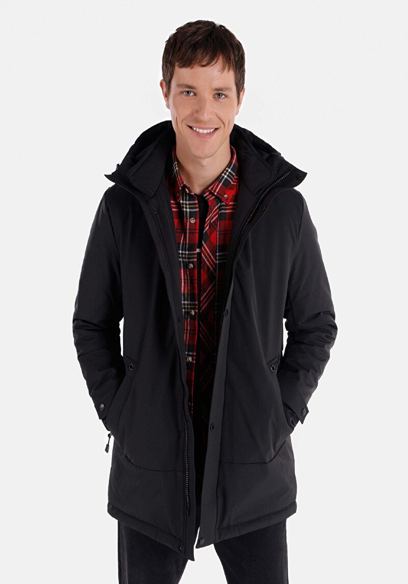 Imagine a Palton Negru Pentru Bărbați Regular Fit