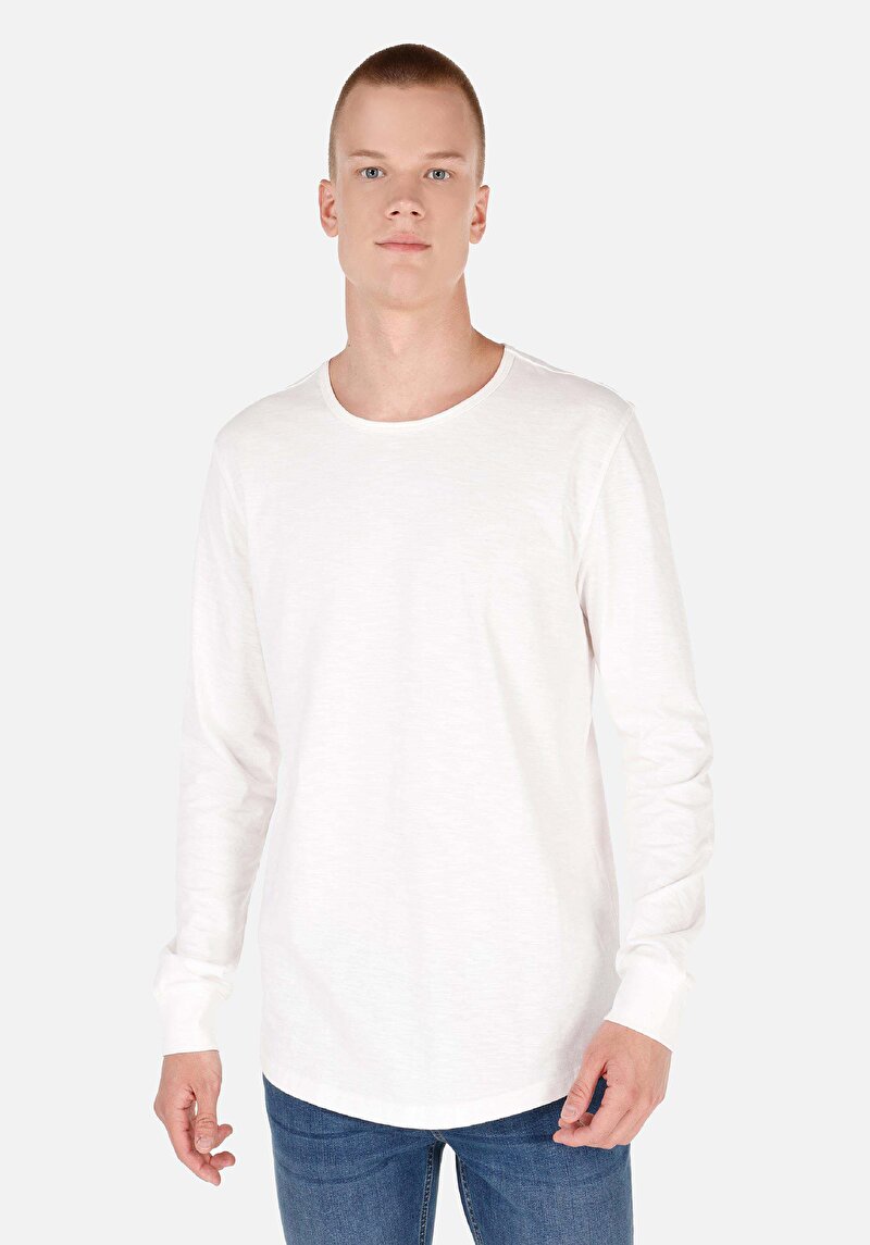 Imagine a Regular Fit Round Neck Drept Bărbați Alb Tricou Cu Manșon Lung