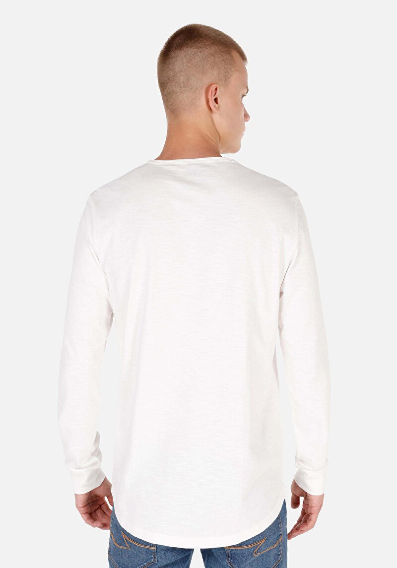 Afișați detalii pentru Regular Fit Round Neck Drept Bărbați Alb Tricou Cu Manșon Lung