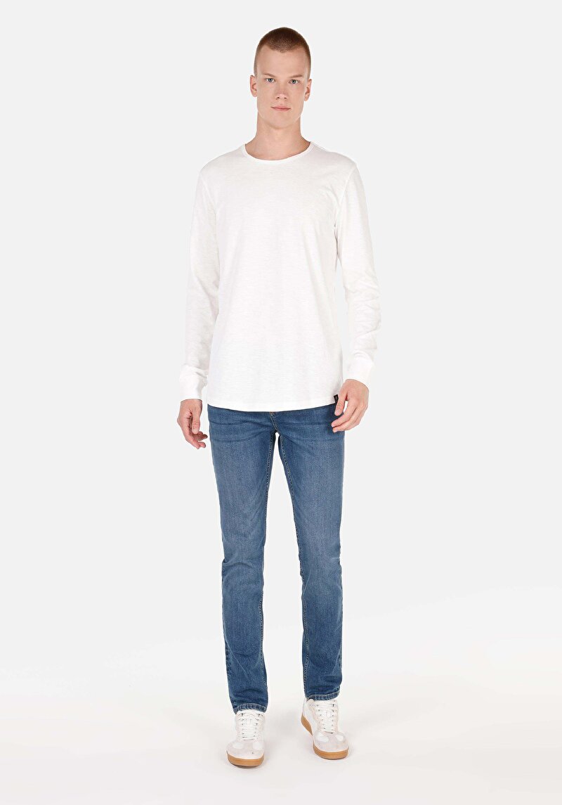 Afișați detalii pentru Regular Fit Round Neck Drept Bărbați Alb Tricou Cu Manșon Lung