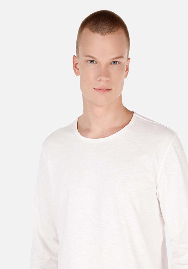 Afișați detalii pentru Regular Fit Round Neck Drept Bărbați Alb Tricou Cu Manșon Lung