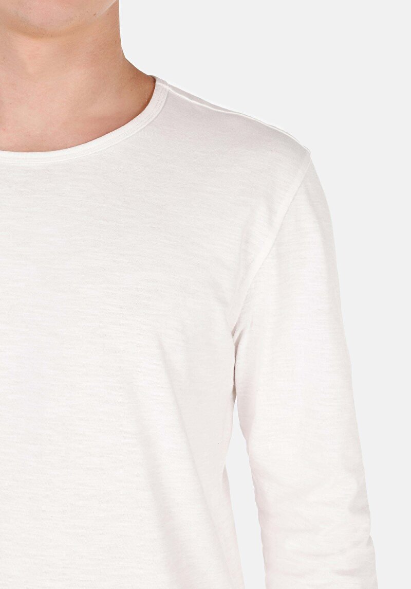 Afișați detalii pentru Regular Fit Round Neck Drept Bărbați Alb Tricou Cu Manșon Lung