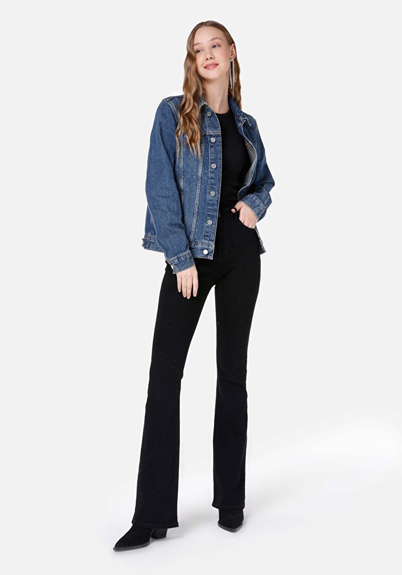 Imagine a Slim Fit Mid Waist Bootcut Blugi Negri Pentru Femei