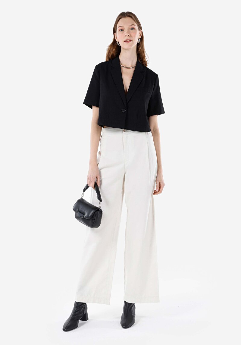 Imagine a Regular Fit Talie Talie Pantaloni Largi Pantaloni Albi Pentru Femei