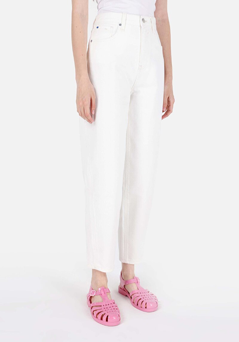 Afișați detalii pentru Balloon Fit Rising Waist Shrinking Leg Blugi Albi Pentru Femei