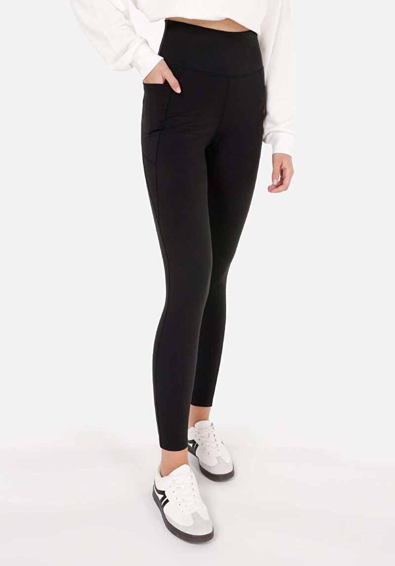 Imagine a Colanți Tricotați Negri Pentru Femei Slim Fit Rise Waist