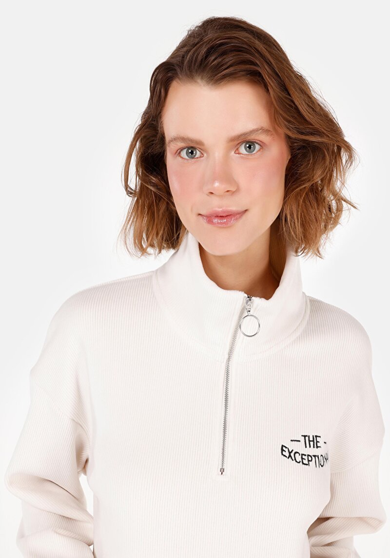 Imagine a Regular Fit Hanorac Ecru Pentru Femei Cu Fermoar