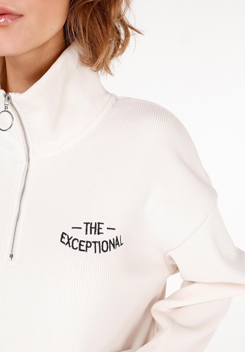 Afișați detalii pentru Regular Fit Hanorac Ecru Pentru Femei Cu Fermoar