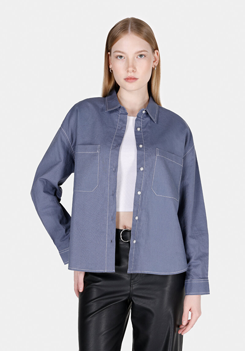 Imagine a Camasa Cu Maneca Lunga De Dama Albastru Regular Fit Cl1073309