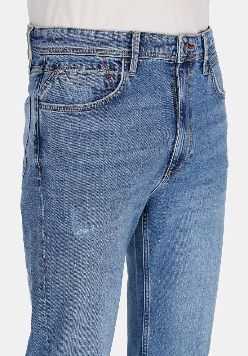 Afișați detalii pentru Blugi İndigo Pentru Bărbați Slim Straight Fit Mid Waist Straight Leg