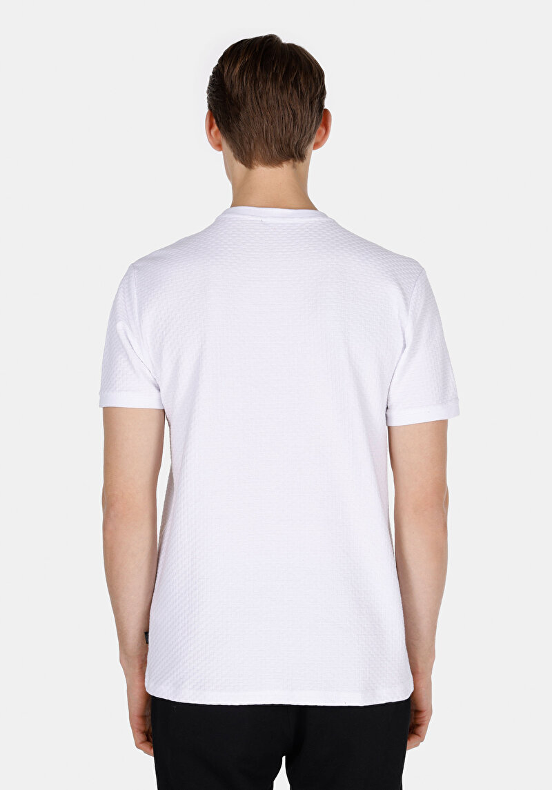 Imagine a Regular Fit Round Neck Jacquard Bărbați Alb Tricou Cu Mânecă Scurtă