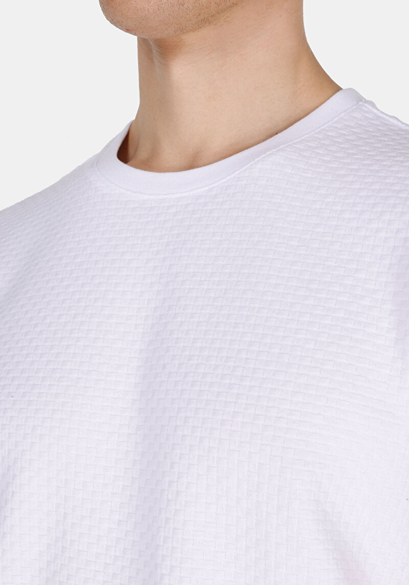 Imagine a Regular Fit Round Neck Jacquard Bărbați Alb Tricou Cu Mânecă Scurtă