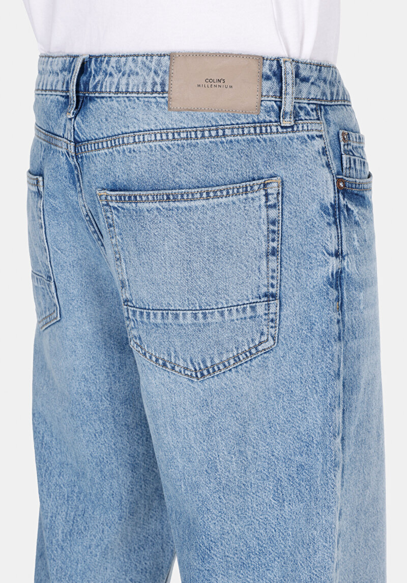 Afișați detalii pentru Pantaloni Scurți De Jeans İndigo Pentru Bărbați Cu Talie Medie Dreaptă