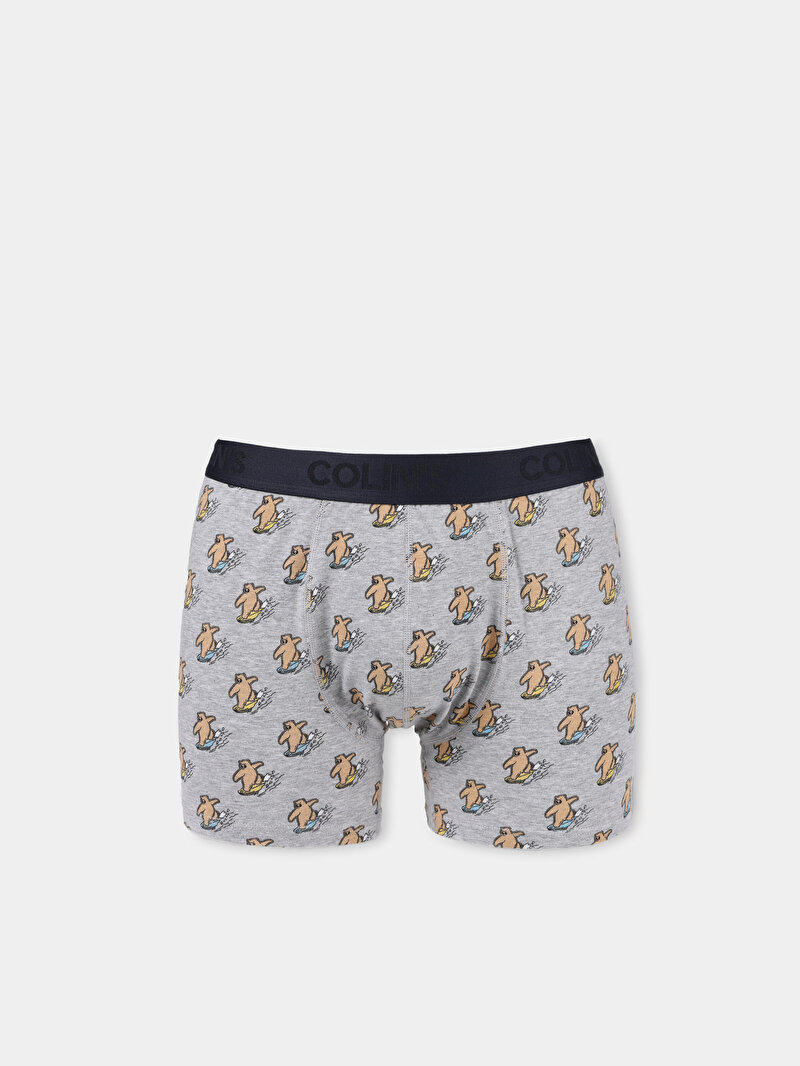 Imagine a Boxer Gri Pentru Bărbați Cu İmprimeu Modern Fit