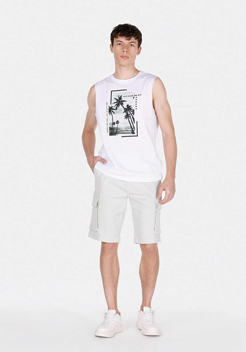 Imagine a Regular Fit Round Neck Fără Mâneci Bărbați Alb Maiou