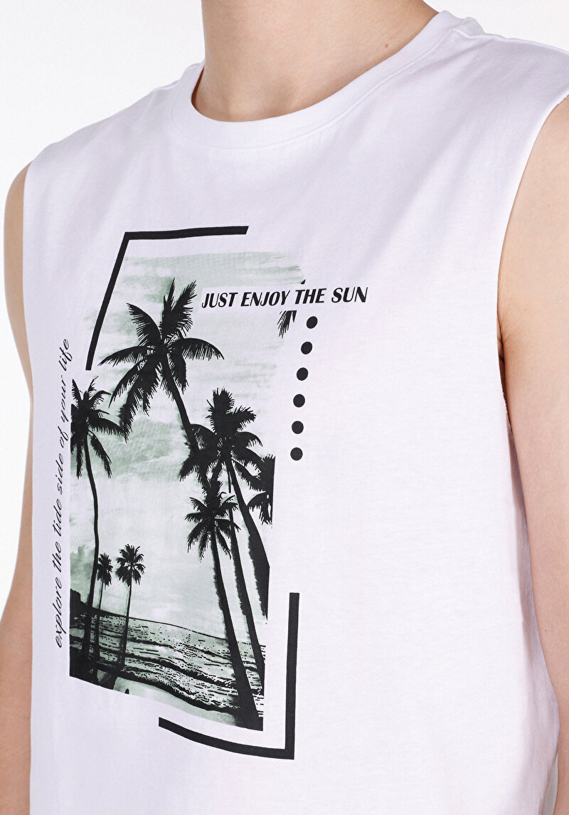 Imagine a Regular Fit Round Neck Fără Mâneci Bărbați Alb Maiou