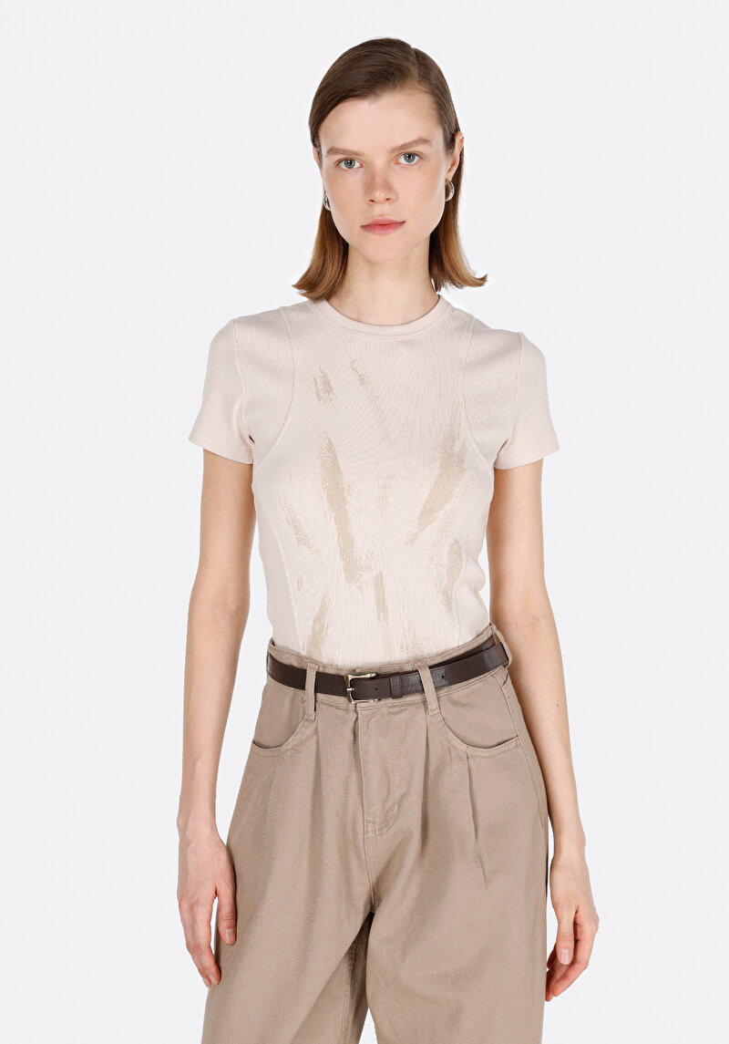 Imagine a Bluza Cu Maneca Scurta De Dama Bej Slim Fit  Cl1073152