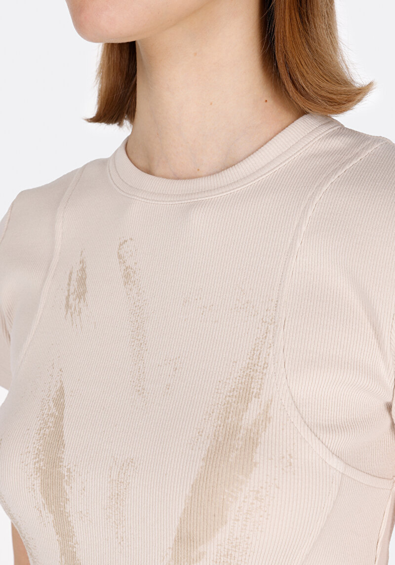 Imagine a Bluza Cu Maneca Scurta De Dama Bej Slim Fit Cl1073152