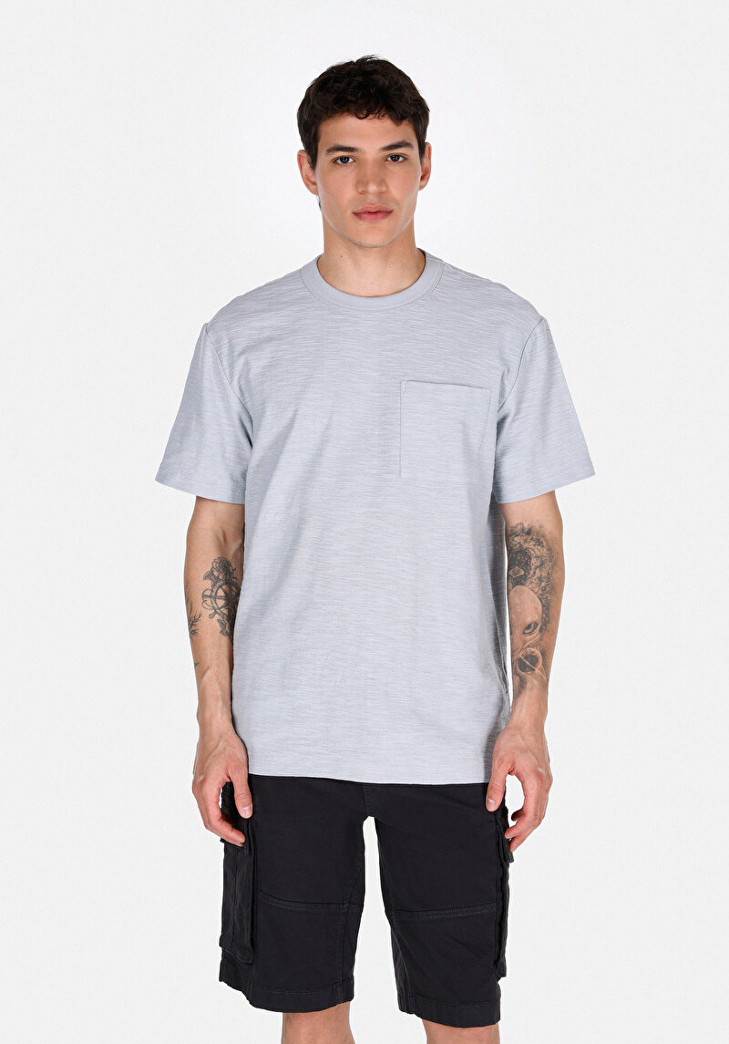 Imagine a Comfort Fit Round Neck Drept Bărbați Albastru Tricou Cu Mânecă Scurtă