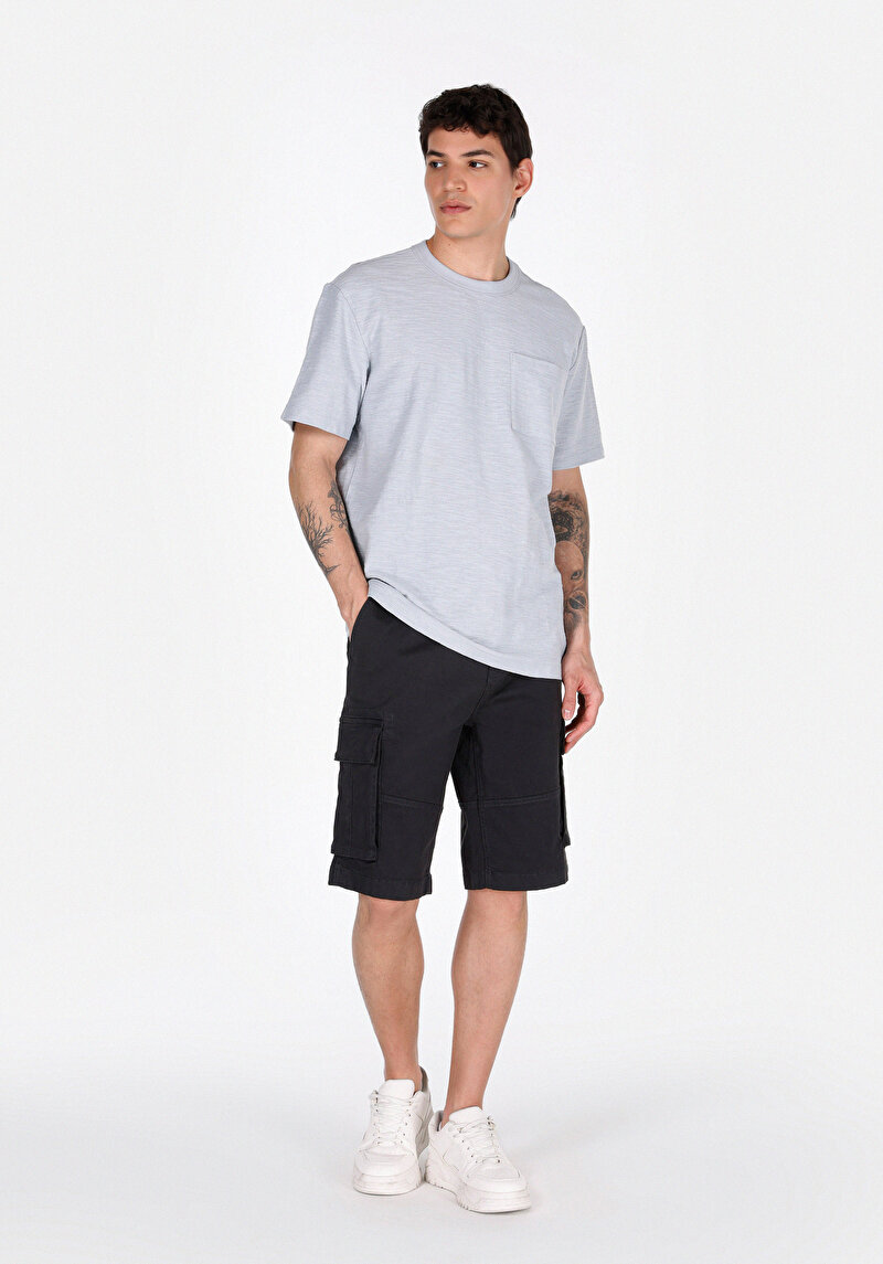 Afișați detalii pentru Comfort Fit Round Neck Drept Bărbați Albastru Tricou Cu Mânecă Scurtă