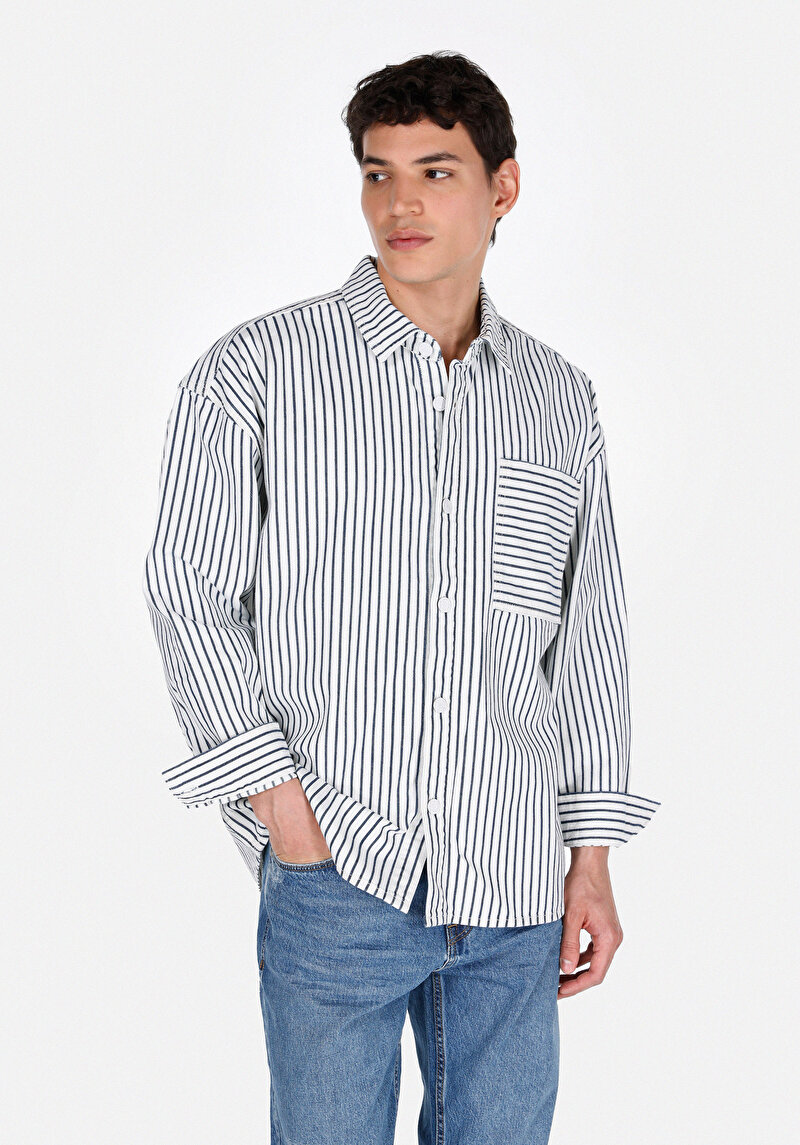 Imagine a Cămașă Cu Mânecă Lungă Din Denim Cu Dungi Pentru Bărbați