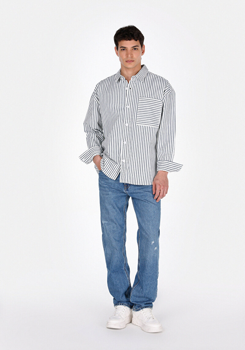 Imagine a Cămașă Cu Mânecă Lungă Din Denim Cu Dungi Pentru Bărbați