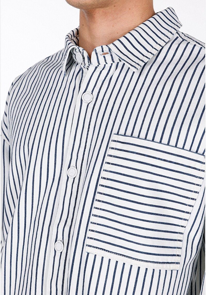 Imagine a Cămașă Cu Mânecă Lungă Din Denim Cu Dungi Pentru Bărbați