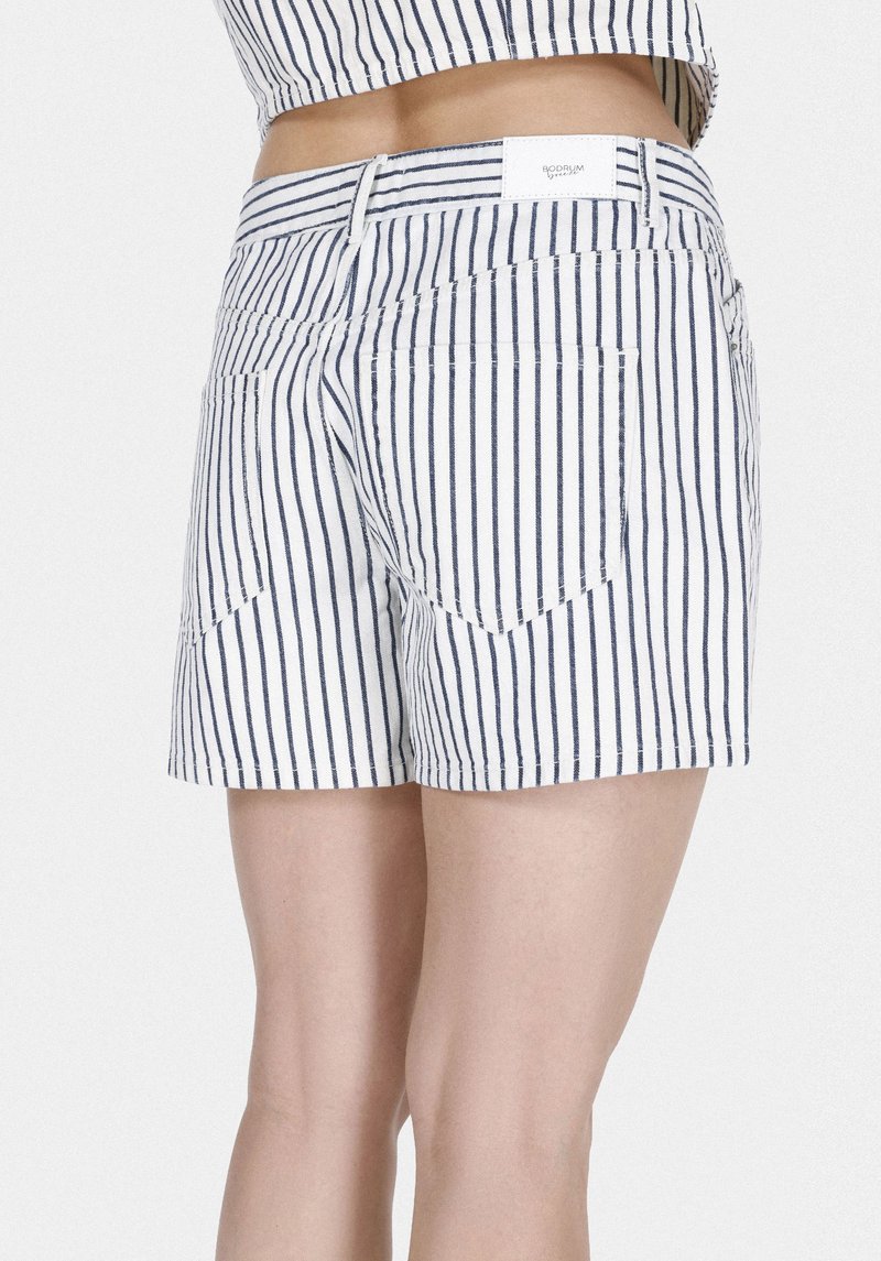 Imagine a Mom Fit Rising Waist Striped Pantaloni Scurți Din Denim Jean Pentru Femei
