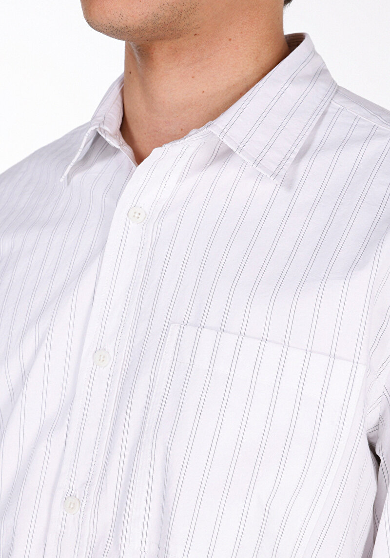 Afișați detalii pentru Cămașă Comfort Fit Neck Striped Cămașă Albă Cu Mânecă Lungă Pentru Bărbați