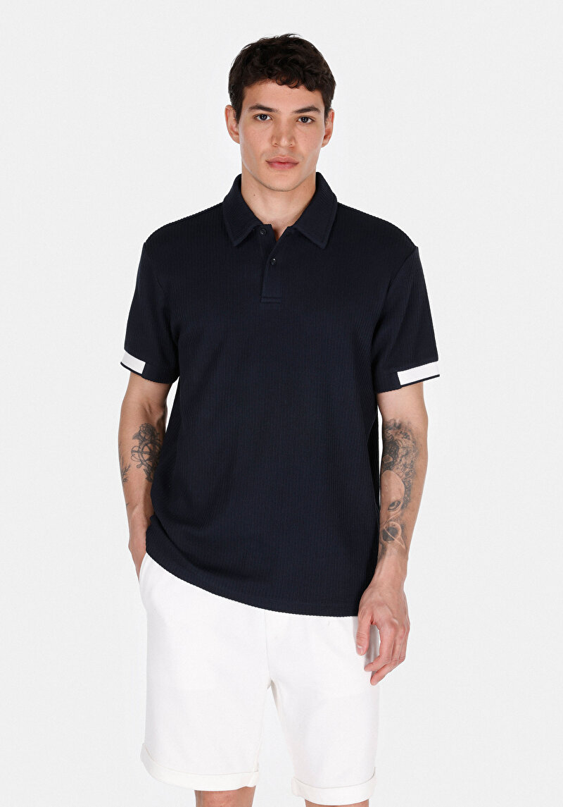 Imagine a Tricou Polo Cu Maneca Scurta De Barbati Albastru Marin Regular Fit  Cl1073348