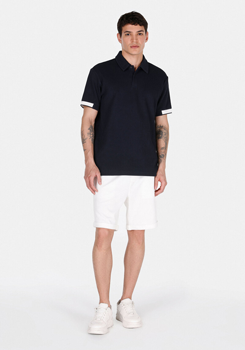 Afișați detalii pentru Tricou Polo Cu Maneca Scurta De Barbati Albastru Marin Regular Fit  Cl1073348