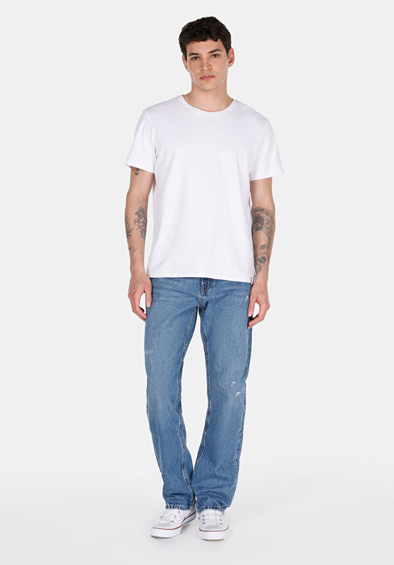 Imagine a Regular Fit Talie Medie Picior Drept Blugi Indigo Pentru Bărbați