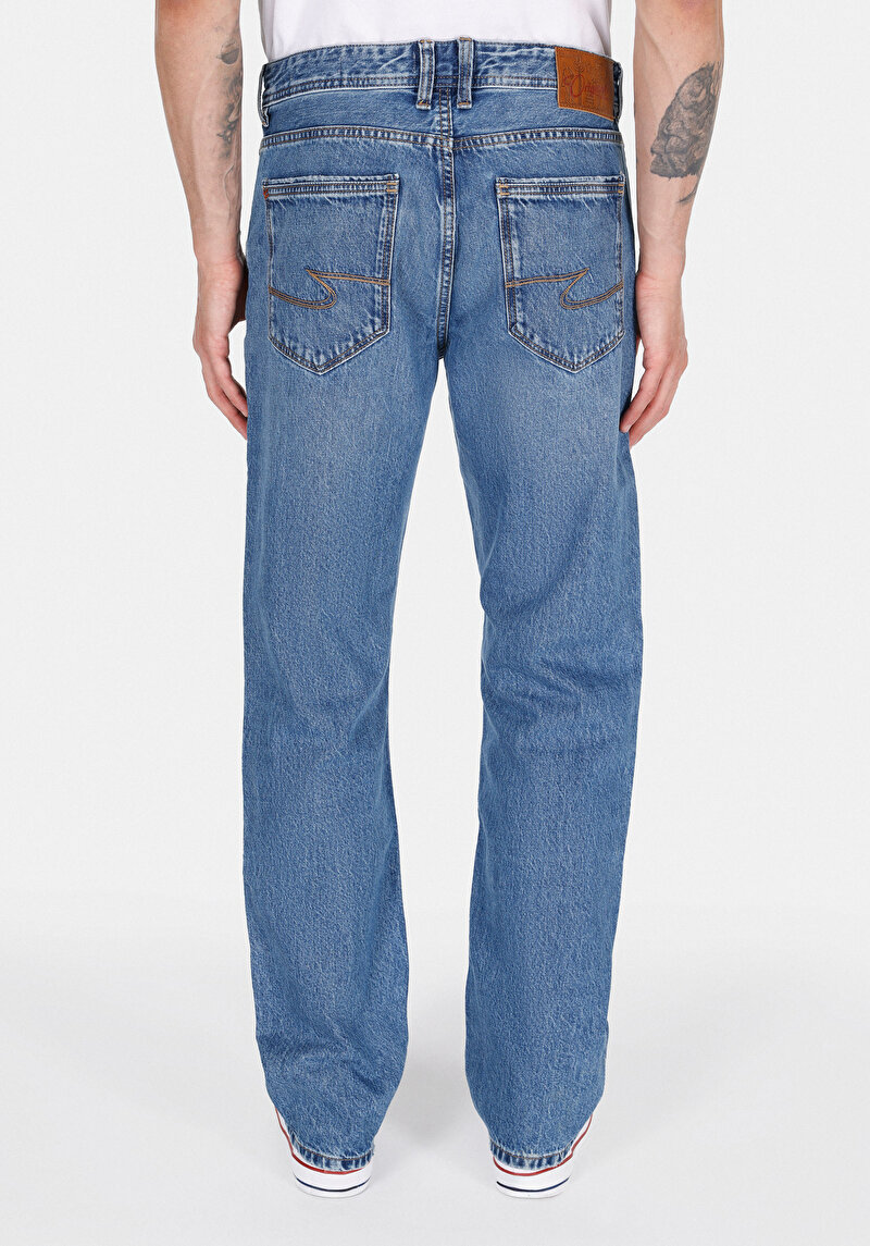 Imagine a Regular Fit Talie Medie Picior Drept Blugi Indigo Pentru Bărbați