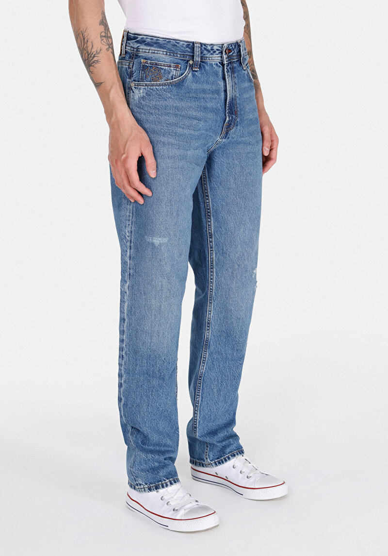 Imagine a Regular Fit Talie Medie Picior Drept Blugi Indigo Pentru Bărbați