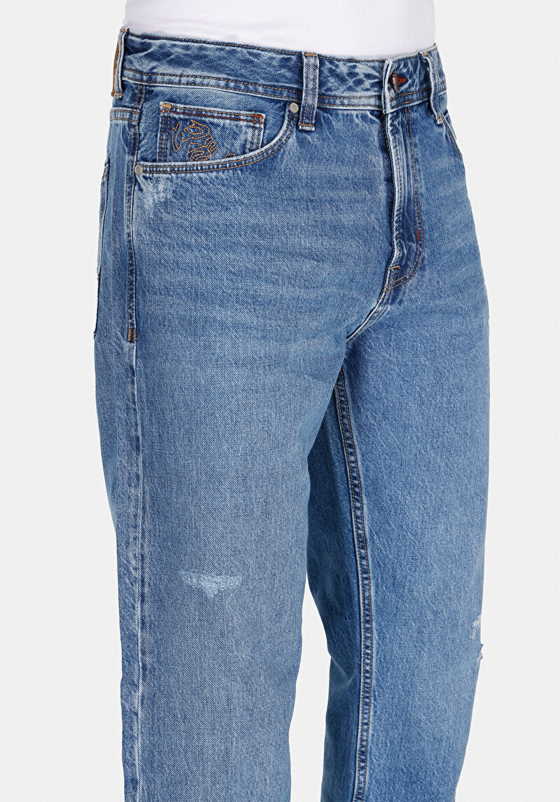 Afișați detalii pentru Regular Fit Talie Medie Picior Drept Blugi Indigo Pentru Bărbați