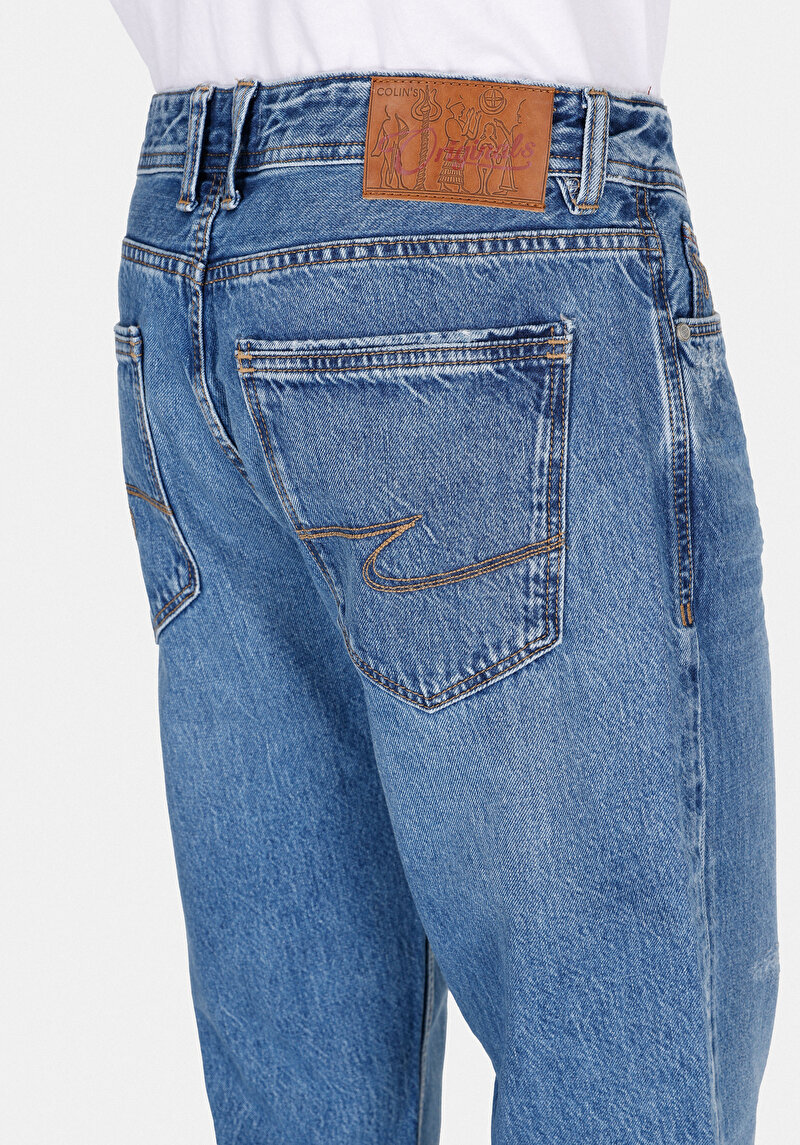 Afișați detalii pentru Regular Fit Talie Medie Picior Drept Blugi Indigo Pentru Bărbați