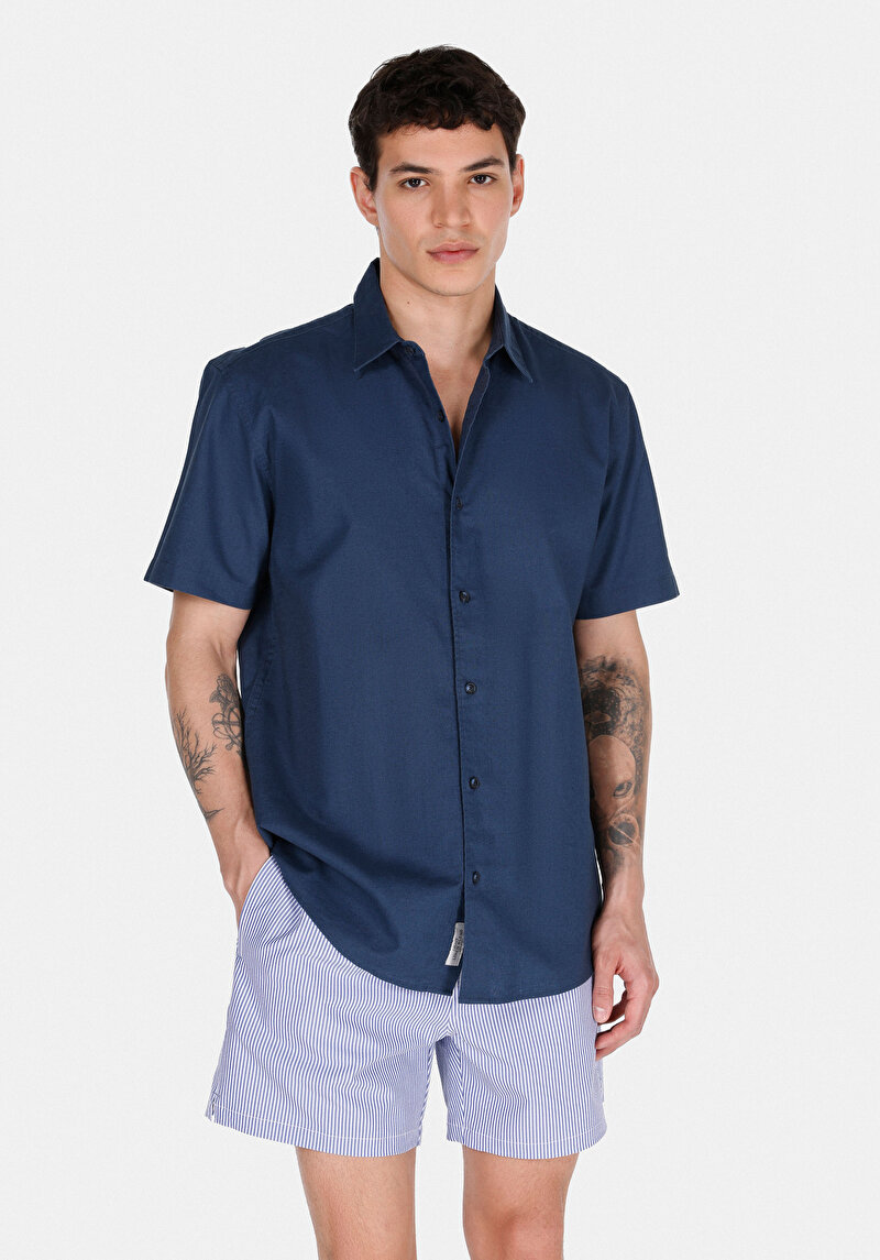 Imagine a Camasa Cu Maneca Scurta De Barbati Albastru Marin Regular Fit  Cl1074069