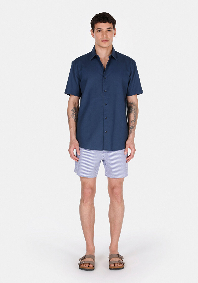 Afișați detalii pentru Camasa Cu Maneca Scurta De Barbati Albastru Marin Regular Fit  Cl1074069