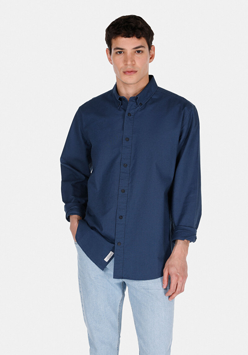 Imagine a Camasa Cu Maneca Lunga De Barbati Albastru Marin Regular Fit Cl1074489
