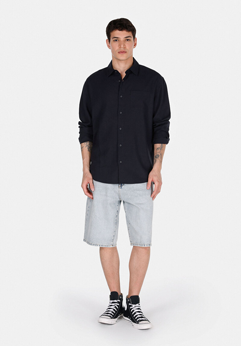 Imagine a Camasa Cu Maneca Lunga De Barbati Albastru Marin Relaxed Fit Cl1074490