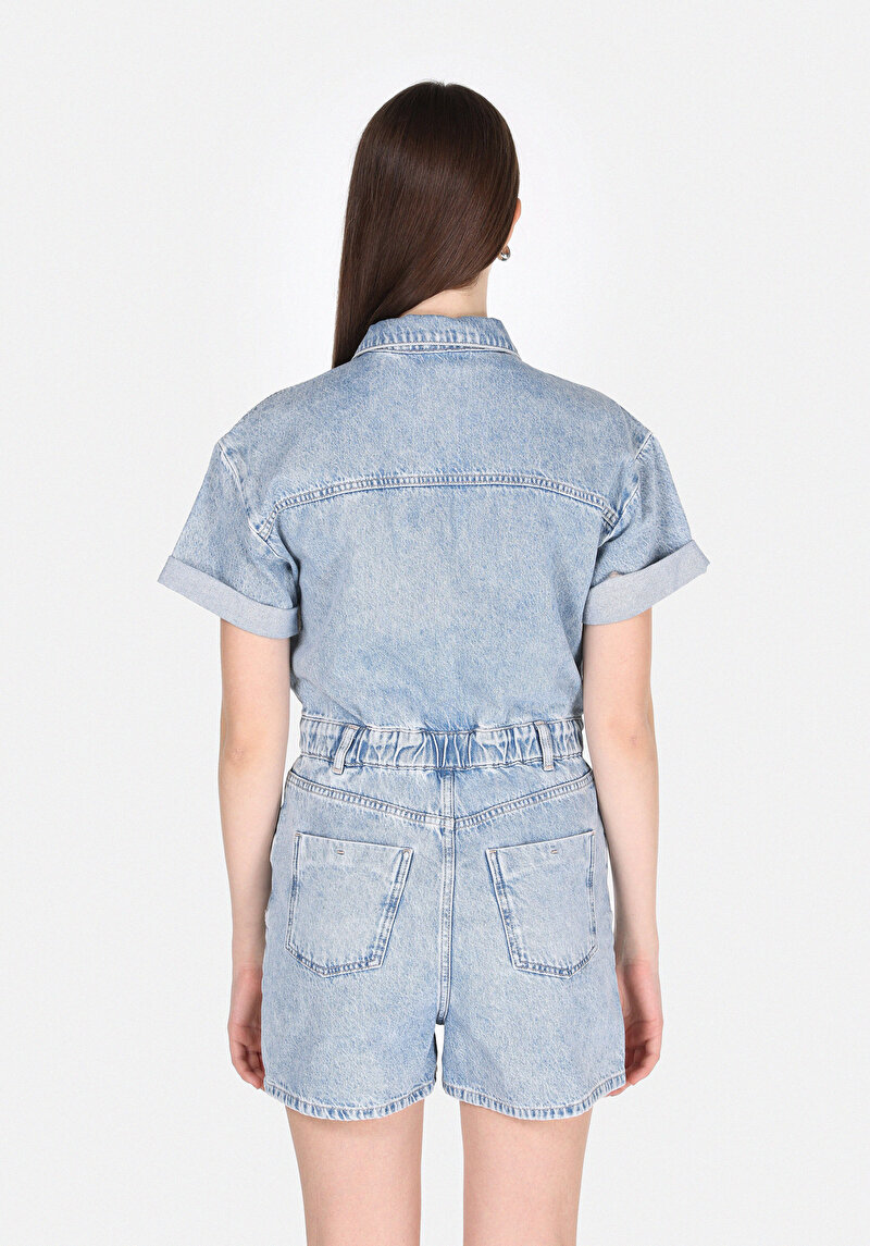 Imagine a Regular Fit Talie Înaltă Drept Pantaloni Scurți De Jean Indigo Pentru Femei